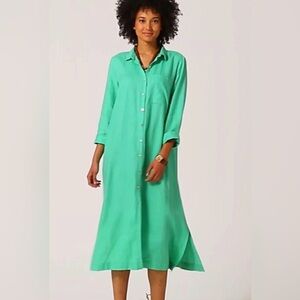 NWT J. Jill Teal Love Linen Shirt Dress | Ocean Green